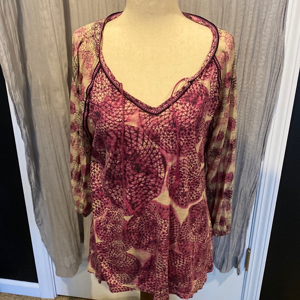 Boho Blouse By Chip and Pepper Pink/off White Size Med